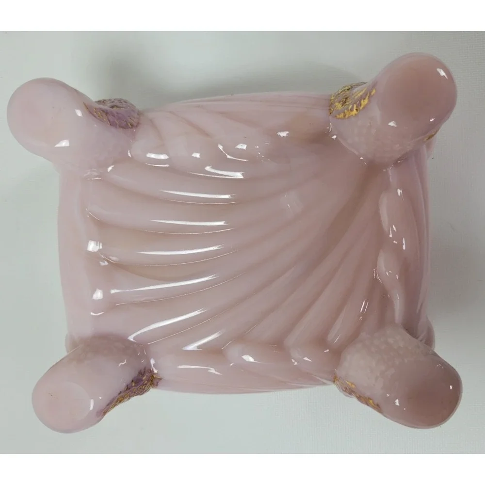 Vtg Cambridge Glass Crown Tuscan Trinket‎ Cigarette Box Seashell Pink Roses